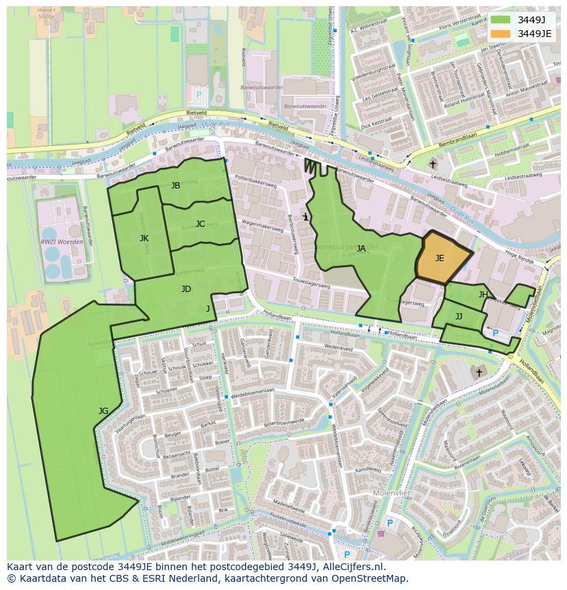 Afbeelding van het postcodegebied 3449 JE op de kaart.