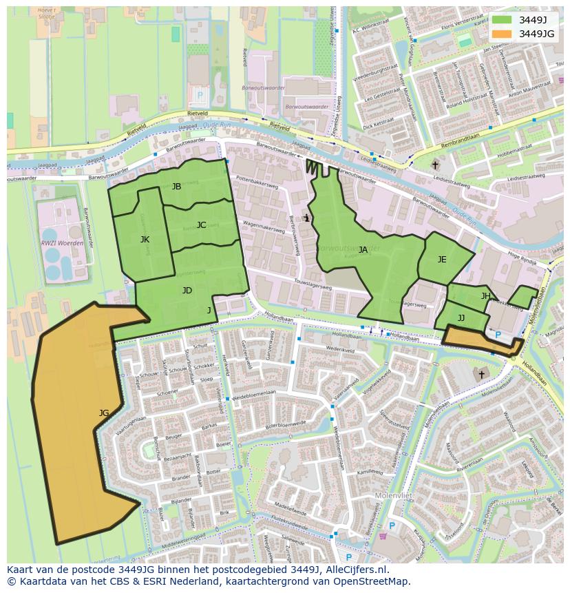 Afbeelding van het postcodegebied 3449 JG op de kaart.