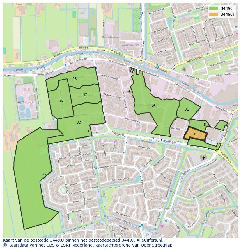 Afbeelding van het postcodegebied 3449 JJ op de kaart.