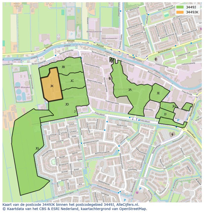 Afbeelding van het postcodegebied 3449 JK op de kaart.