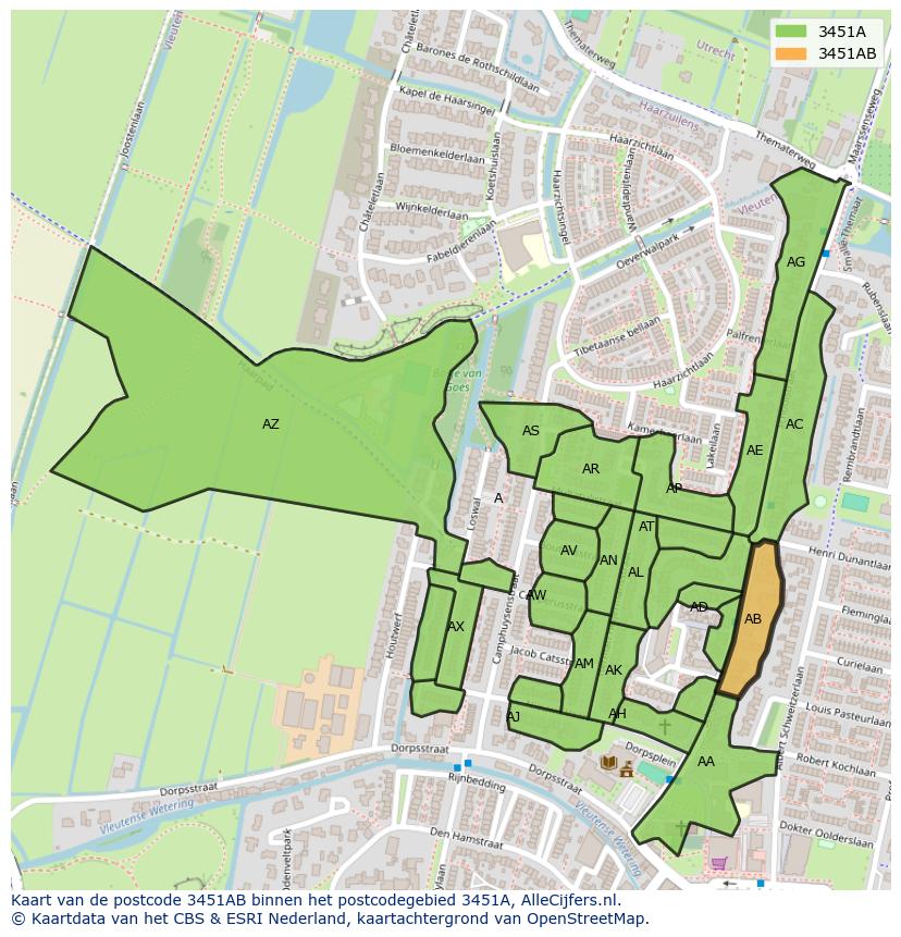 Afbeelding van het postcodegebied 3451 AB op de kaart.