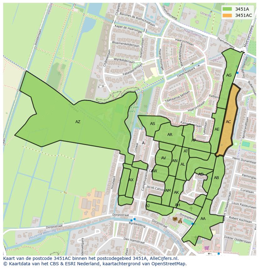 Afbeelding van het postcodegebied 3451 AC op de kaart.