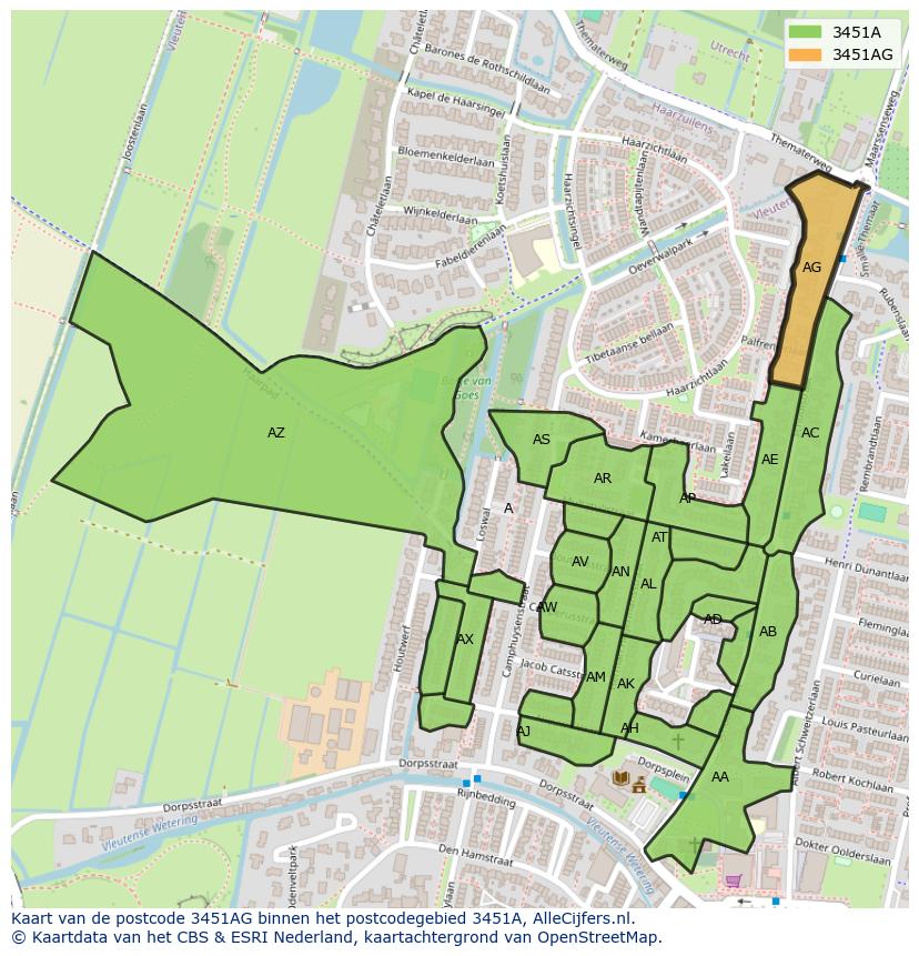 Afbeelding van het postcodegebied 3451 AG op de kaart.