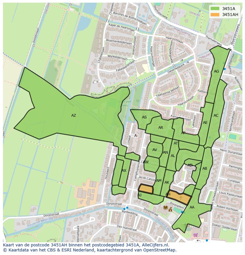 Afbeelding van het postcodegebied 3451 AH op de kaart.