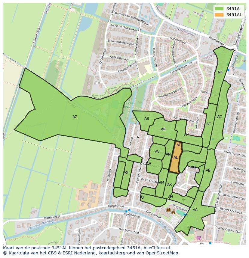 Afbeelding van het postcodegebied 3451 AL op de kaart.