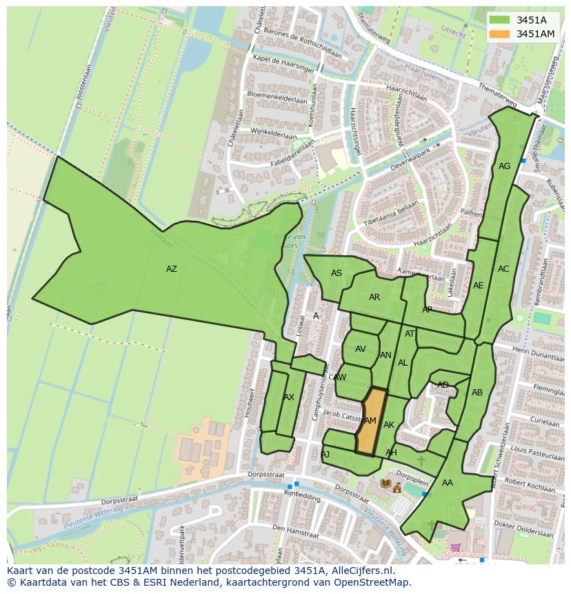 Afbeelding van het postcodegebied 3451 AM op de kaart.