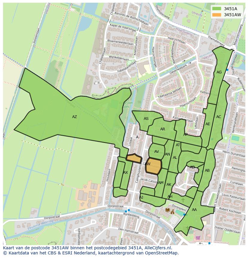 Afbeelding van het postcodegebied 3451 AW op de kaart.
