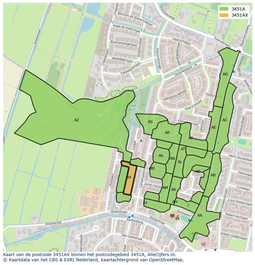 Afbeelding van het postcodegebied 3451 AX op de kaart.