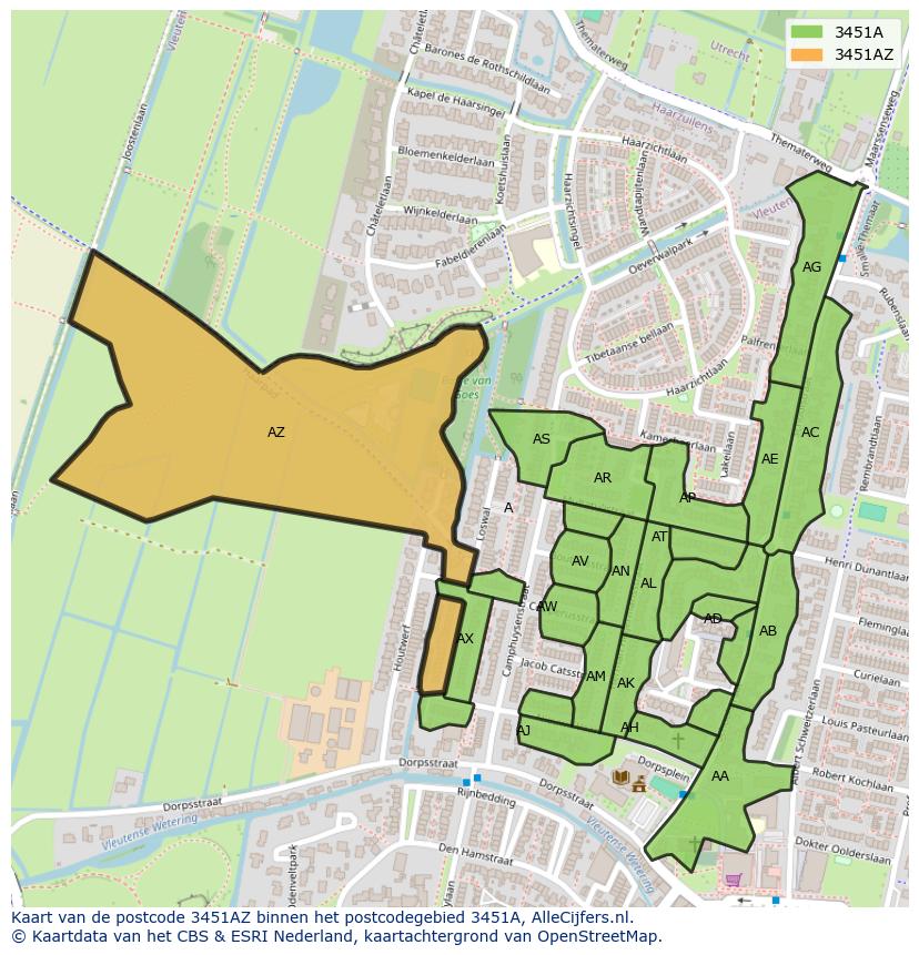 Afbeelding van het postcodegebied 3451 AZ op de kaart.