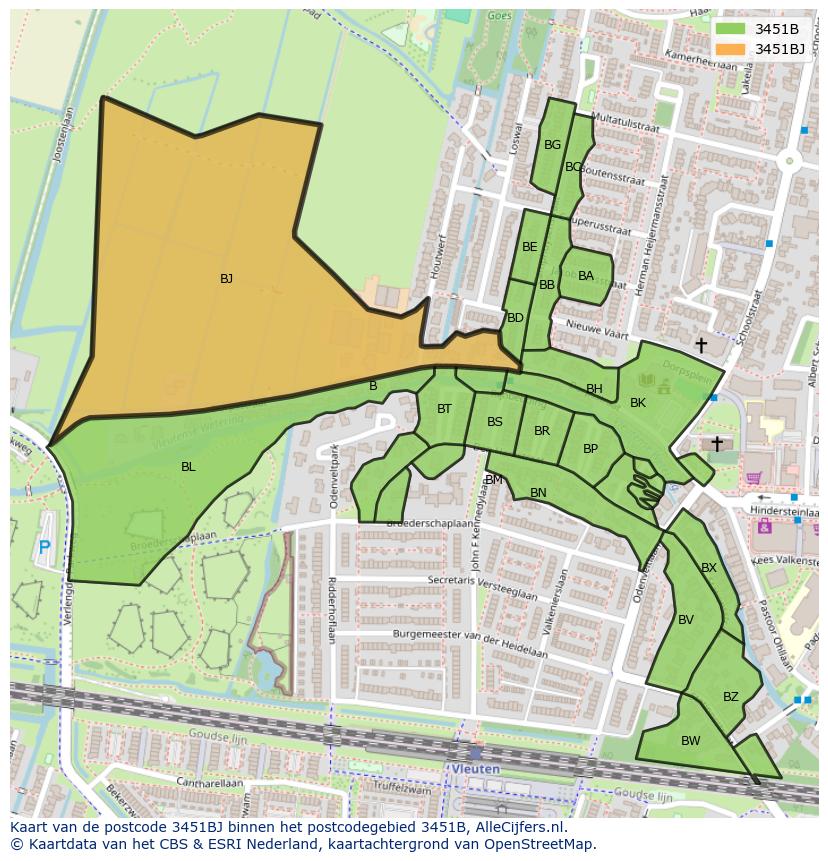 Afbeelding van het postcodegebied 3451 BJ op de kaart.