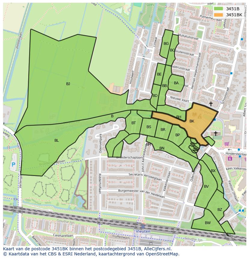 Afbeelding van het postcodegebied 3451 BK op de kaart.