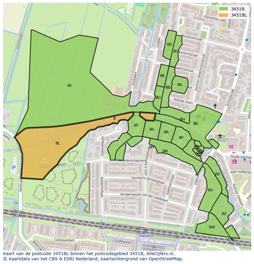 Afbeelding van het postcodegebied 3451 BL op de kaart.