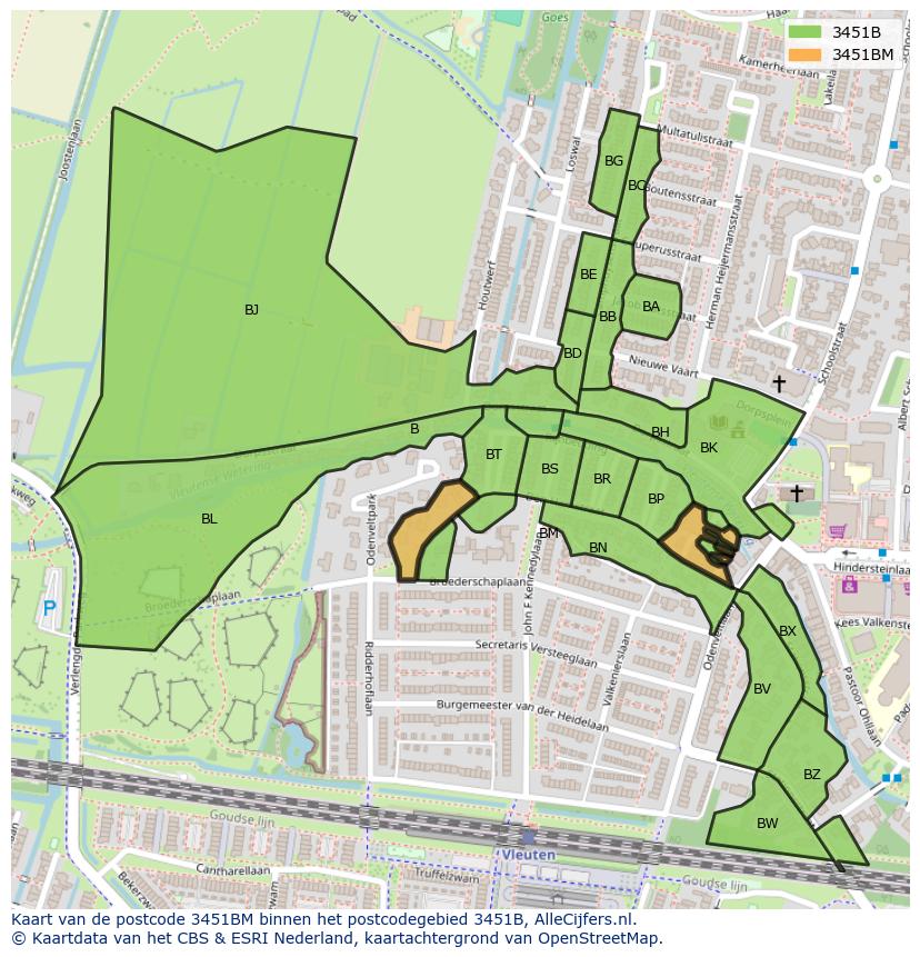 Afbeelding van het postcodegebied 3451 BM op de kaart.
