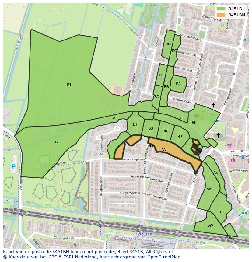 Afbeelding van het postcodegebied 3451 BN op de kaart.
