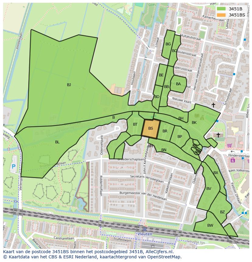 Afbeelding van het postcodegebied 3451 BS op de kaart.