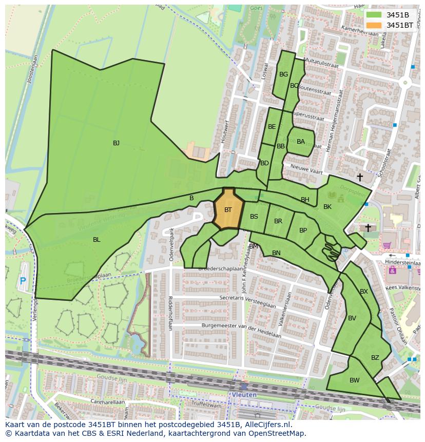 Afbeelding van het postcodegebied 3451 BT op de kaart.