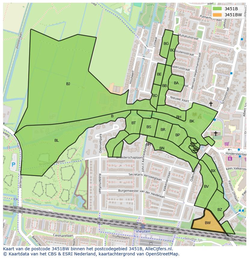 Afbeelding van het postcodegebied 3451 BW op de kaart.