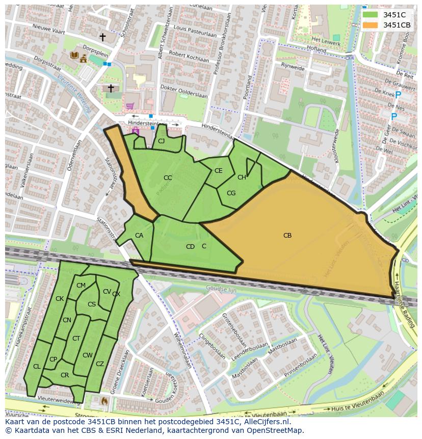 Afbeelding van het postcodegebied 3451 CB op de kaart.