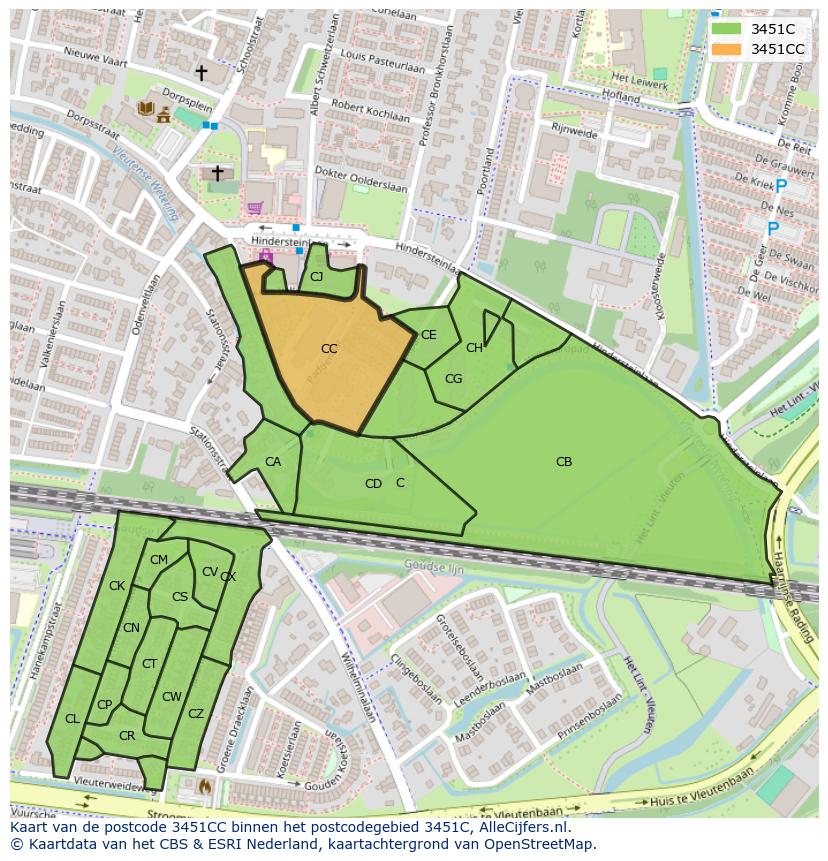 Afbeelding van het postcodegebied 3451 CC op de kaart.