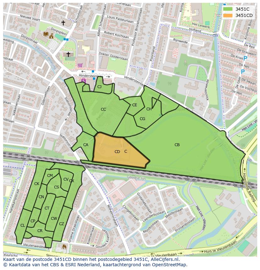 Afbeelding van het postcodegebied 3451 CD op de kaart.