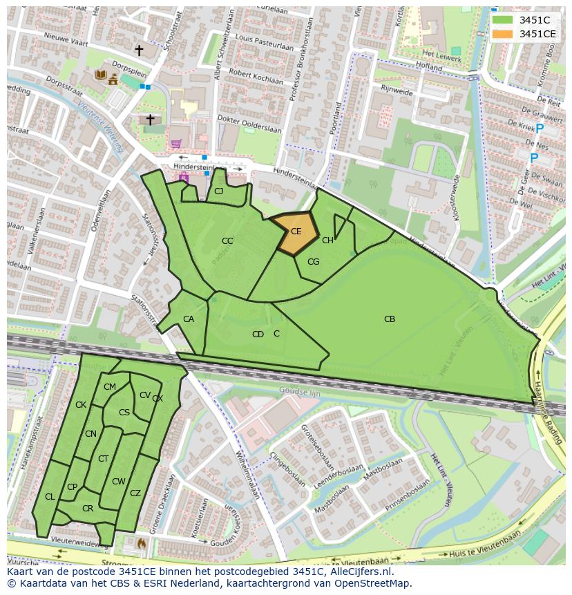 Afbeelding van het postcodegebied 3451 CE op de kaart.