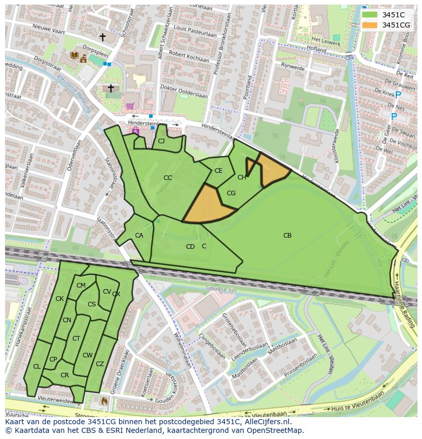 Afbeelding van het postcodegebied 3451 CG op de kaart.