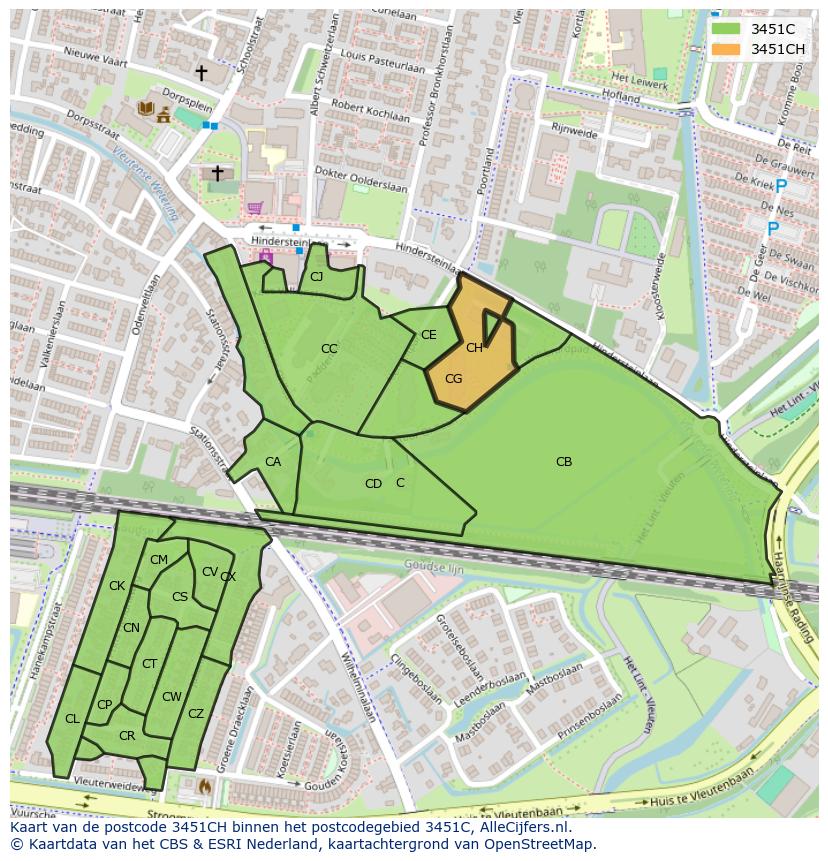 Afbeelding van het postcodegebied 3451 CH op de kaart.