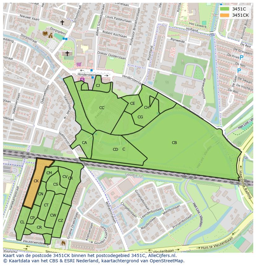 Afbeelding van het postcodegebied 3451 CK op de kaart.