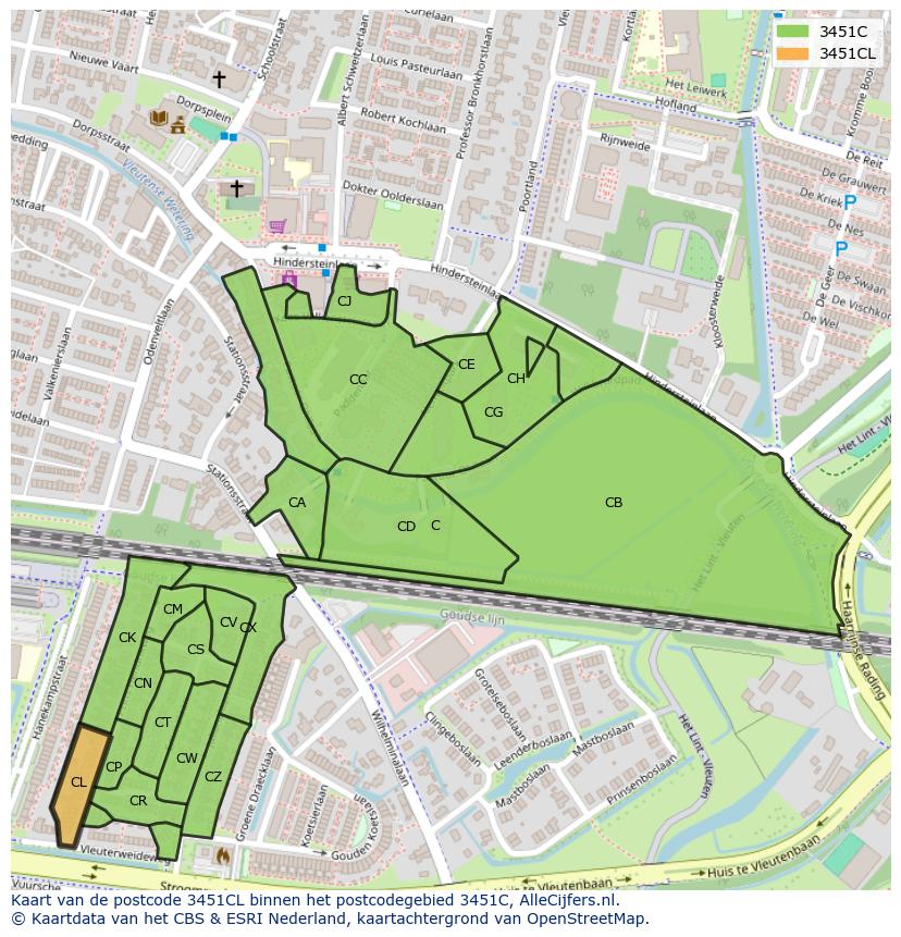 Afbeelding van het postcodegebied 3451 CL op de kaart.