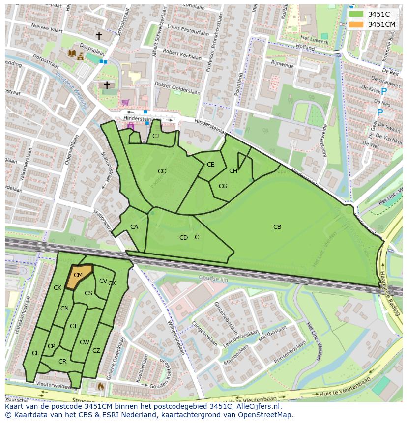 Afbeelding van het postcodegebied 3451 CM op de kaart.
