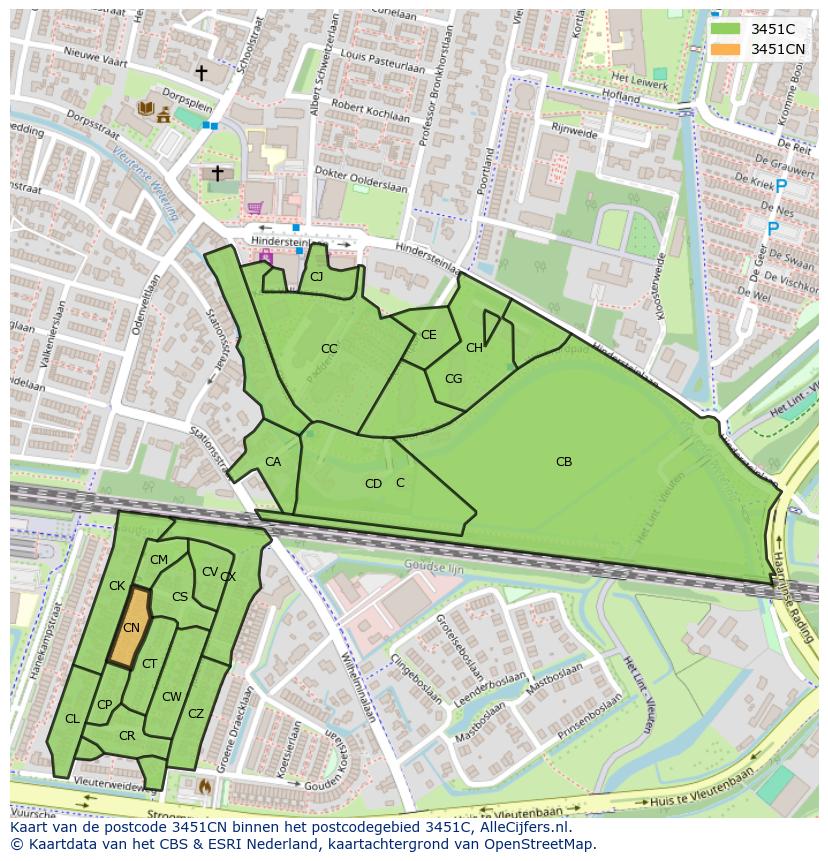 Afbeelding van het postcodegebied 3451 CN op de kaart.