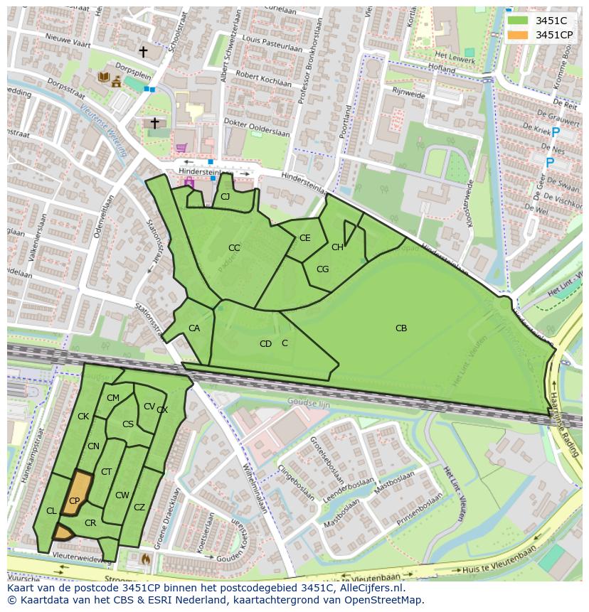 Afbeelding van het postcodegebied 3451 CP op de kaart.