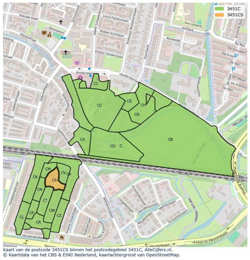 Afbeelding van het postcodegebied 3451 CS op de kaart.
