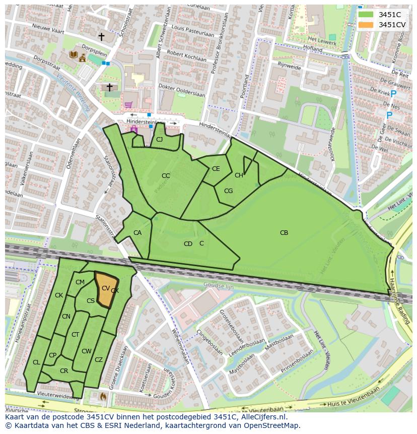 Afbeelding van het postcodegebied 3451 CV op de kaart.