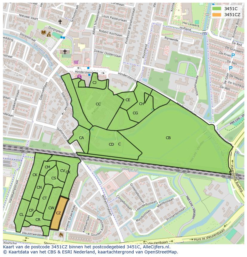 Afbeelding van het postcodegebied 3451 CZ op de kaart.