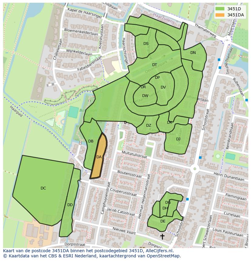 Afbeelding van het postcodegebied 3451 DA op de kaart.