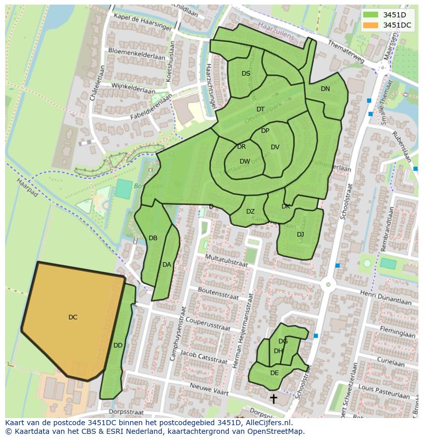 Afbeelding van het postcodegebied 3451 DC op de kaart.
