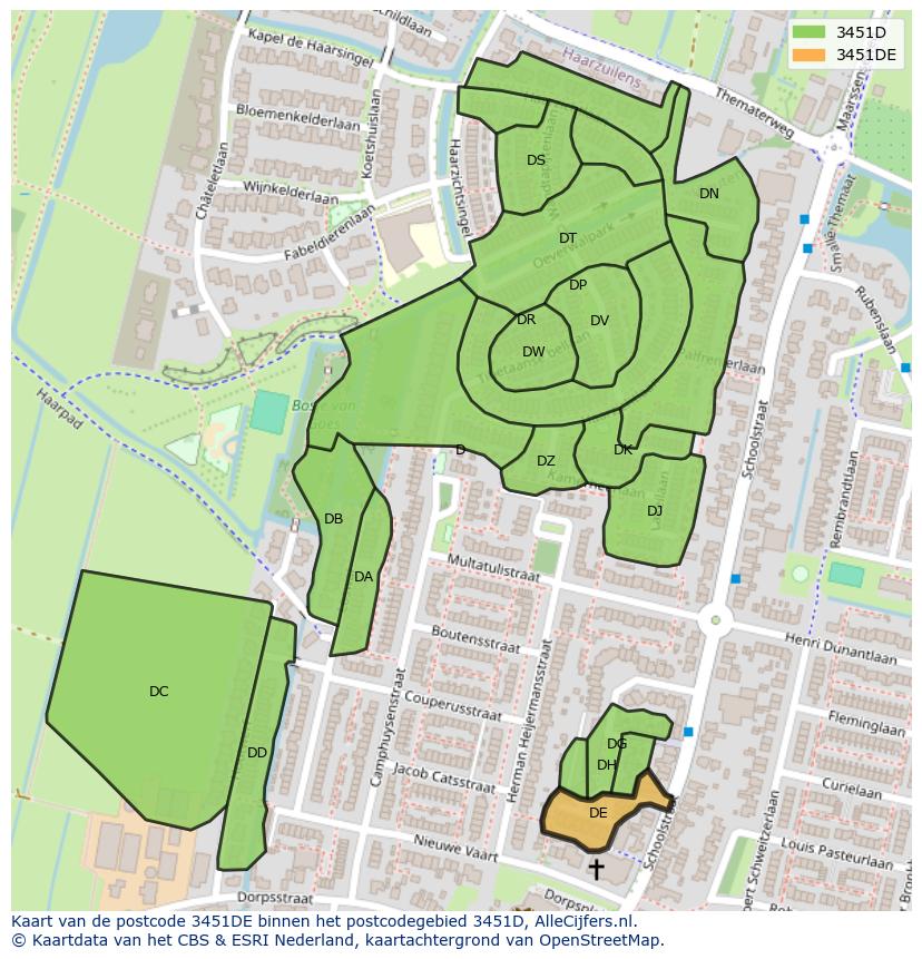 Afbeelding van het postcodegebied 3451 DE op de kaart.