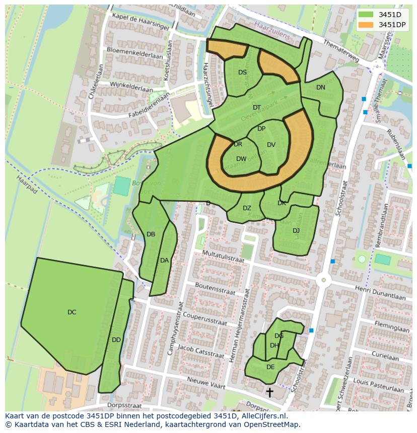 Afbeelding van het postcodegebied 3451 DP op de kaart.