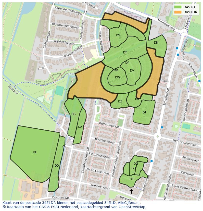Afbeelding van het postcodegebied 3451 DR op de kaart.