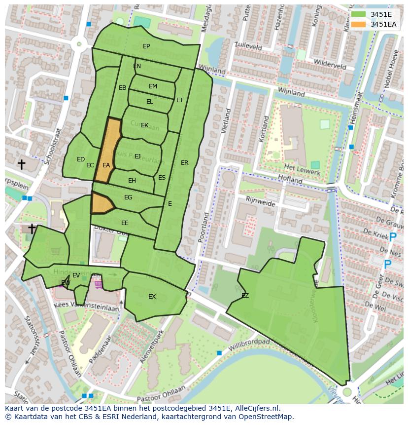 Afbeelding van het postcodegebied 3451 EA op de kaart.