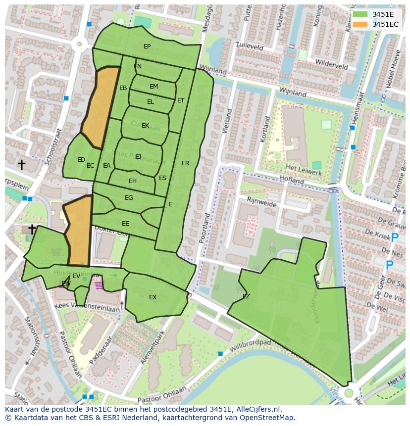 Afbeelding van het postcodegebied 3451 EC op de kaart.