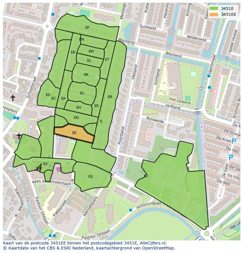 Afbeelding van het postcodegebied 3451 EE op de kaart.