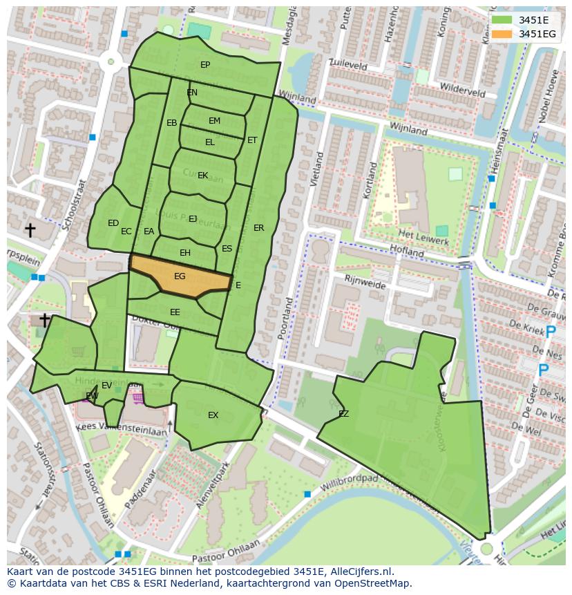 Afbeelding van het postcodegebied 3451 EG op de kaart.