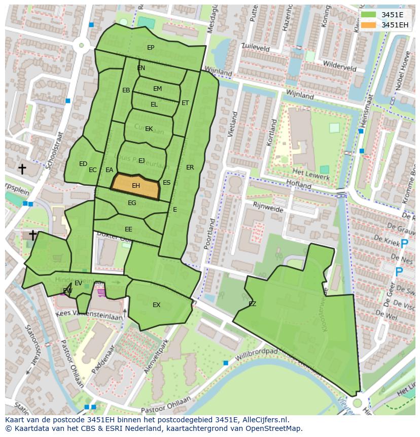 Afbeelding van het postcodegebied 3451 EH op de kaart.