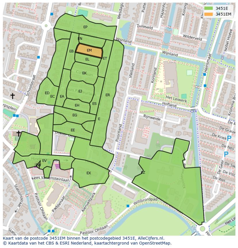 Afbeelding van het postcodegebied 3451 EM op de kaart.