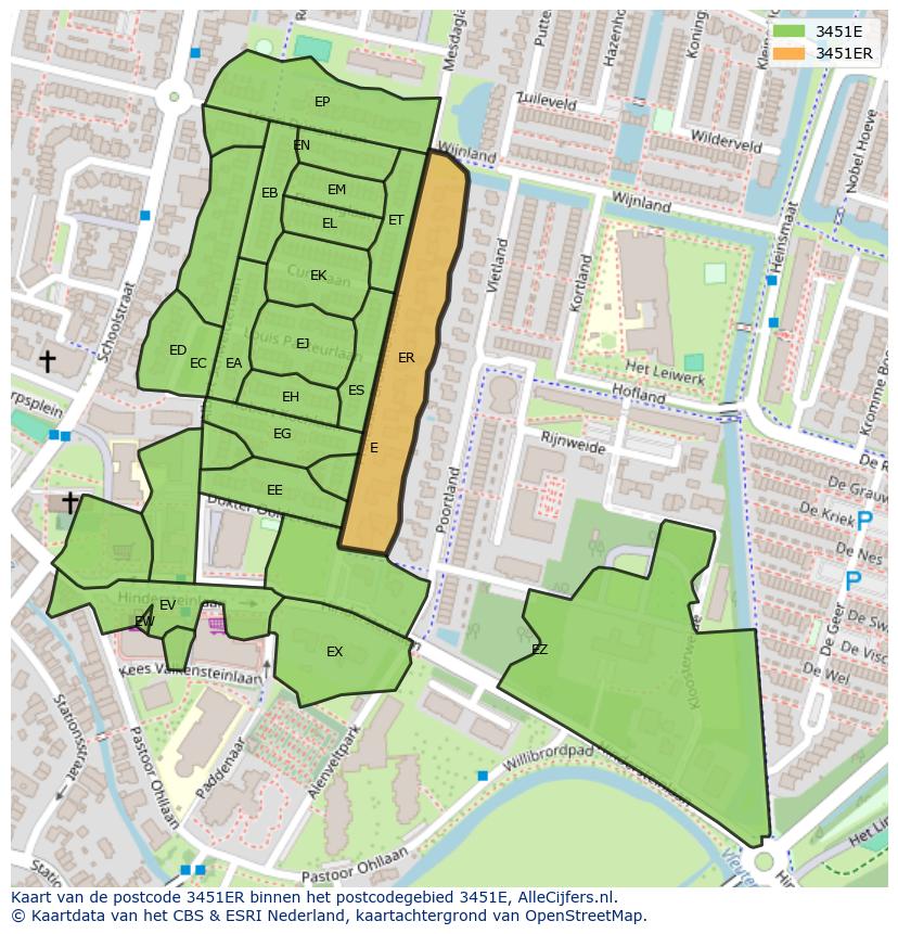 Afbeelding van het postcodegebied 3451 ER op de kaart.