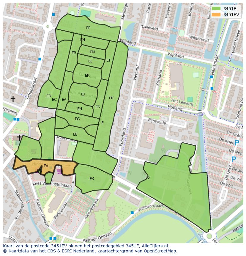 Afbeelding van het postcodegebied 3451 EV op de kaart.