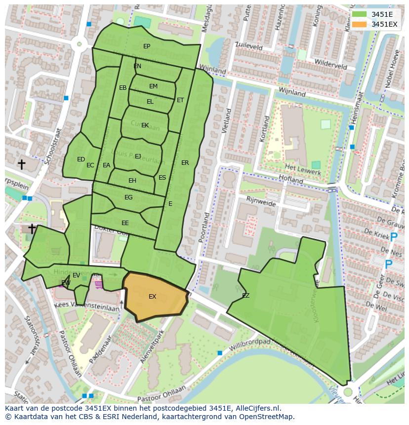 Afbeelding van het postcodegebied 3451 EX op de kaart.