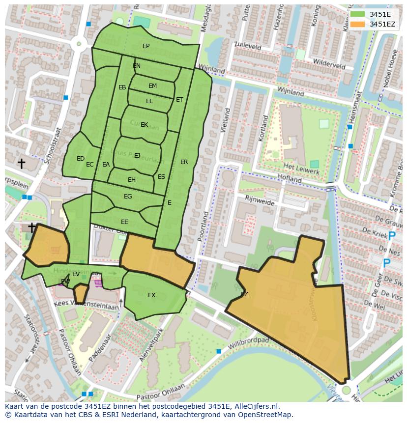 Afbeelding van het postcodegebied 3451 EZ op de kaart.